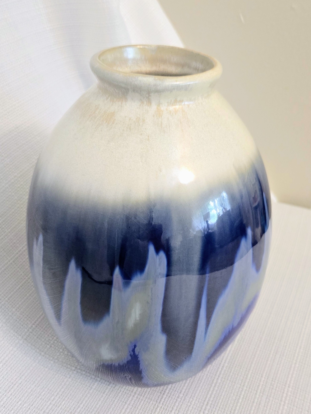 Triple Glaze Blue Vase Pottery 8" Stoneware Cobalt Vibrant